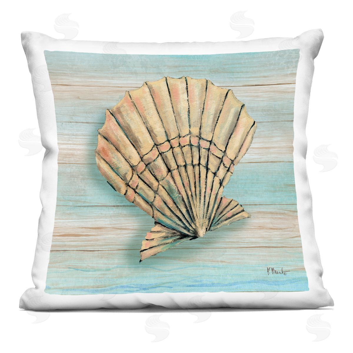 Paul Brent Coastal Teak Clam Shell Plush Polyester Art Print Pillow