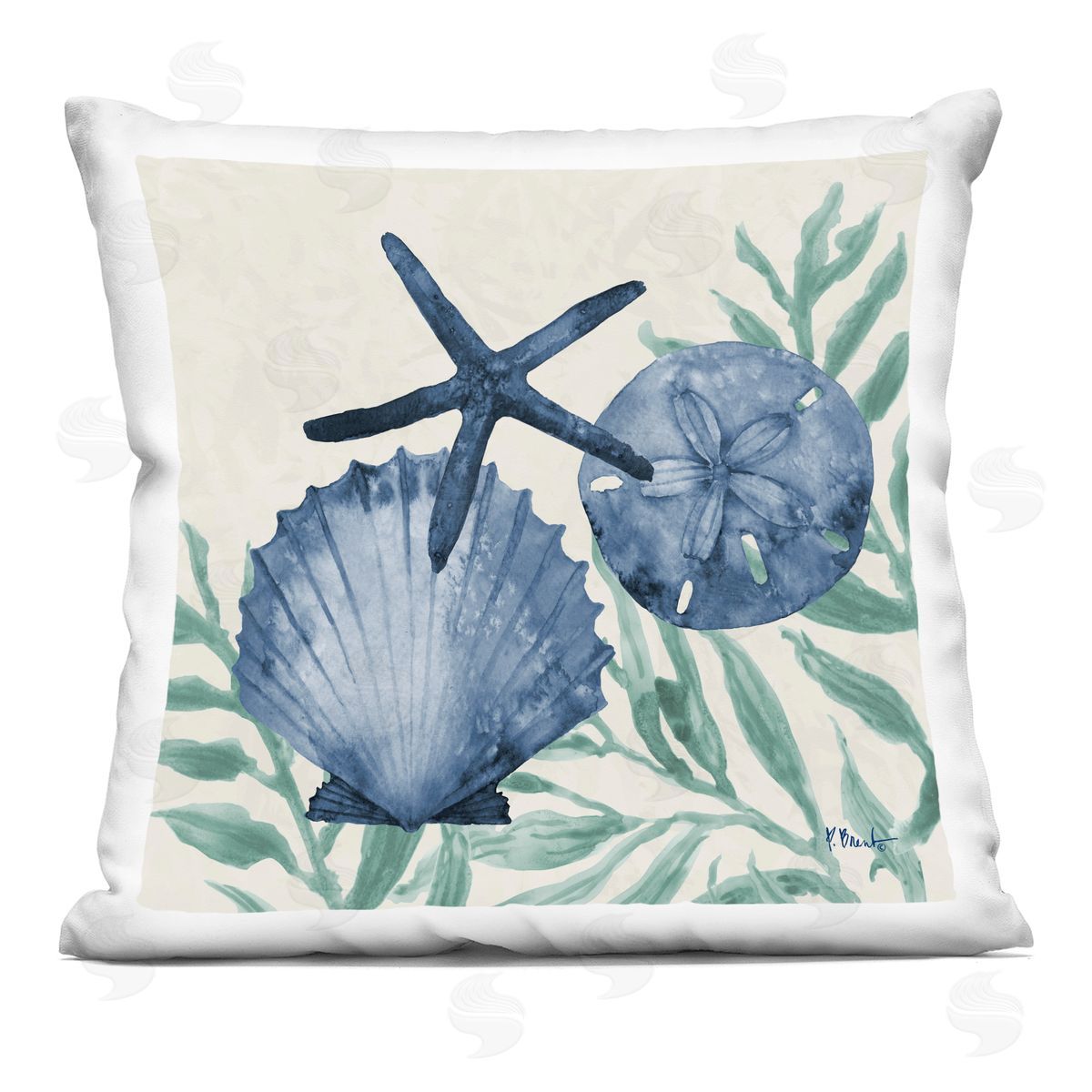 Paul Brent Tampico Shells in Blue Plush Polyester Art Print Pillow