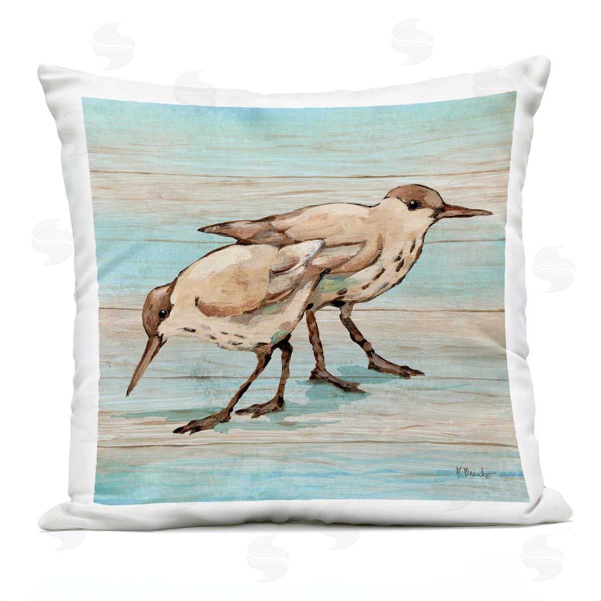 Paul Brent Coastal Teak Birds Plush Polyester Art Print Pillow