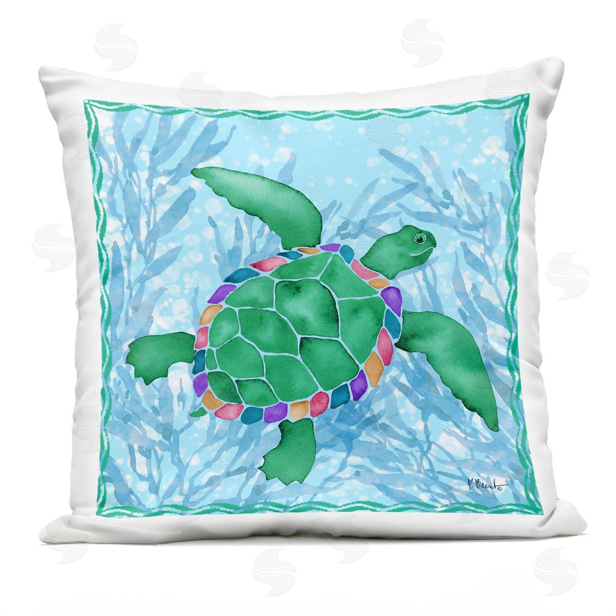 Paul Brent Radiant Sealife Turtle Plush Polyester Art Print Pillow