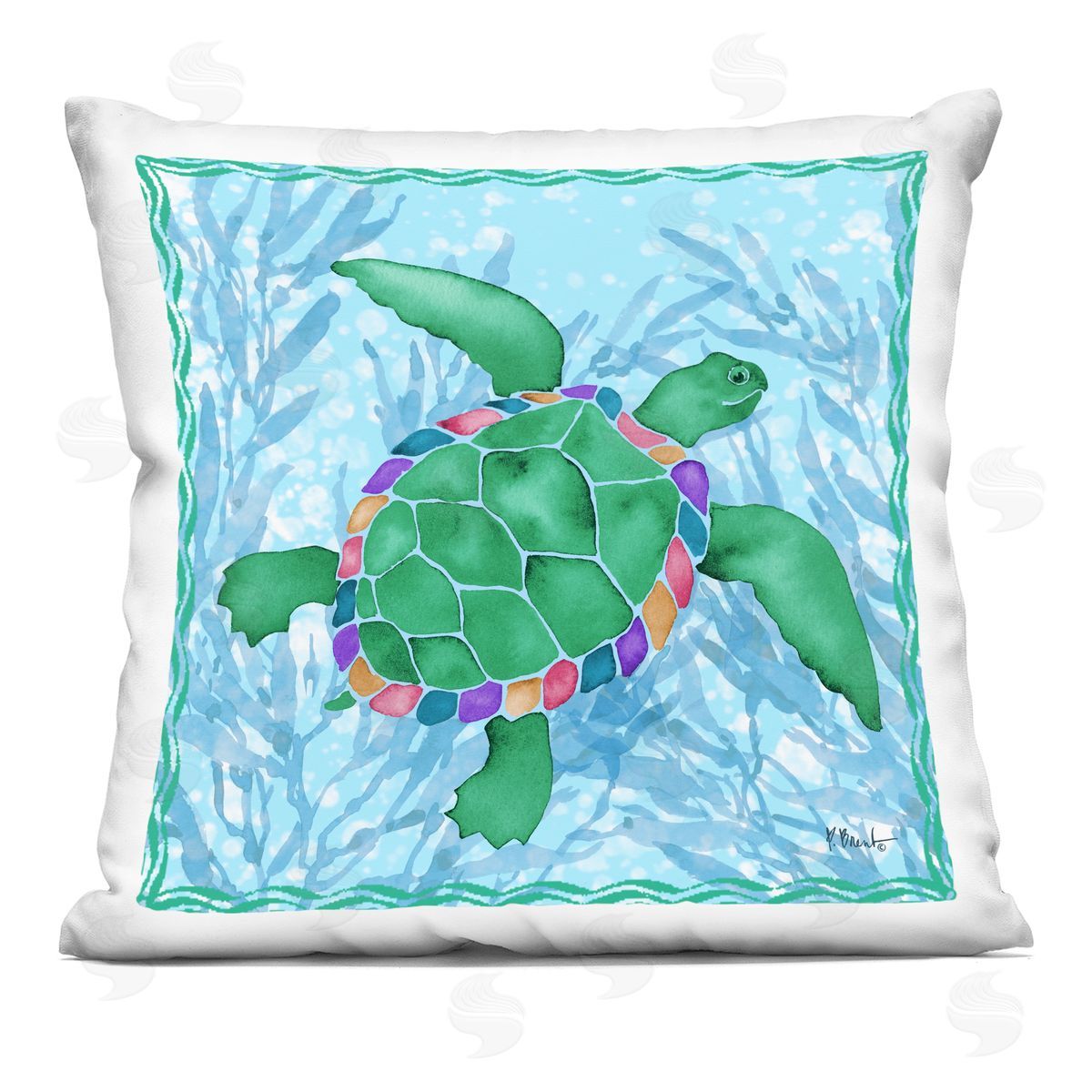 Paul Brent Radiant Sealife Turtle Plush Polyester Art Print Pillow