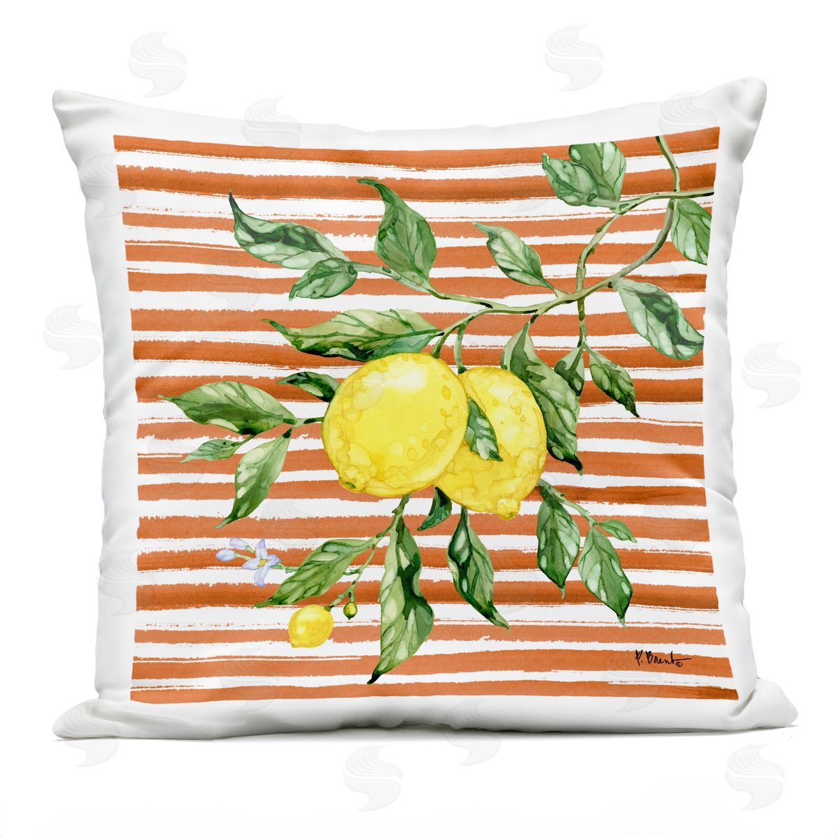 Paul Brent Juicy Lemon Vine on Red Plush Polyester Art Print Pillow