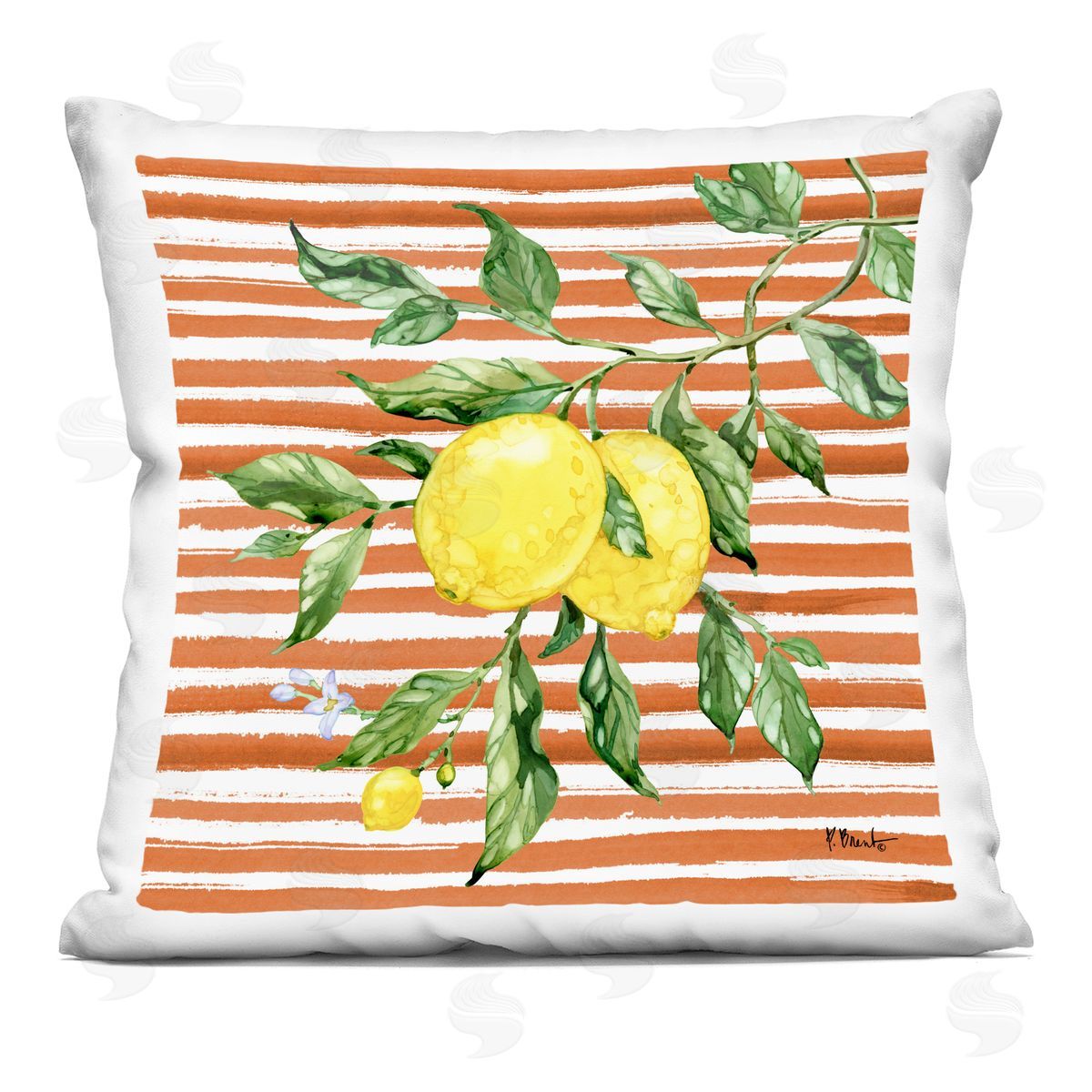 Paul Brent Juicy Lemon Vine on Red Plush Polyester Art Print Pillow