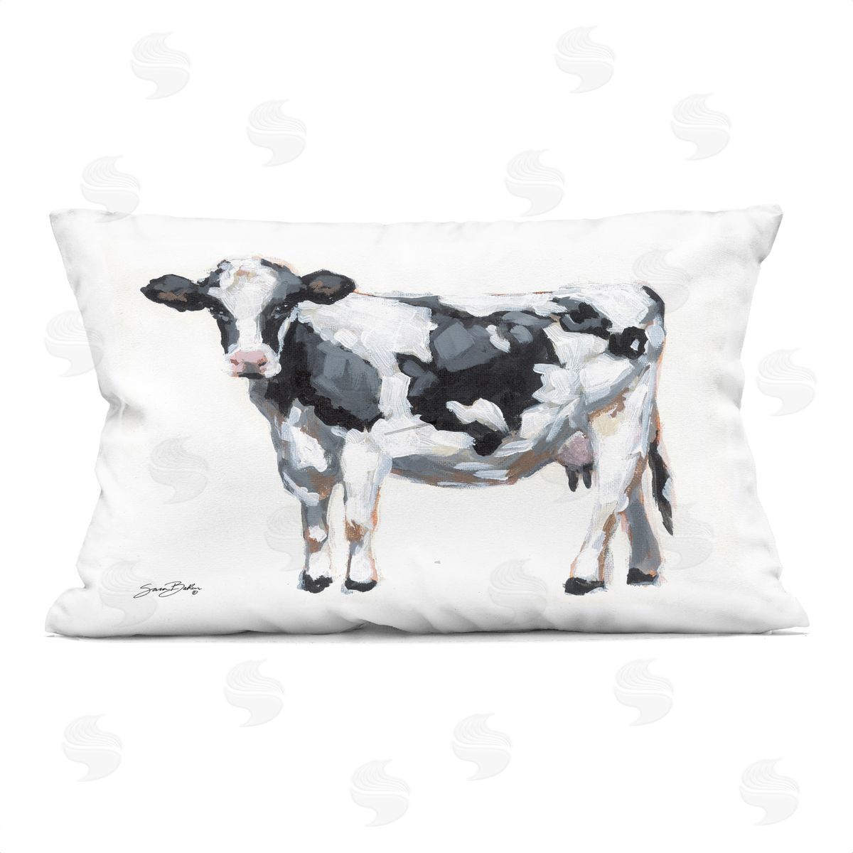 Sara Baker Dairy Cow on White Plush Polyester Art Print Pillow