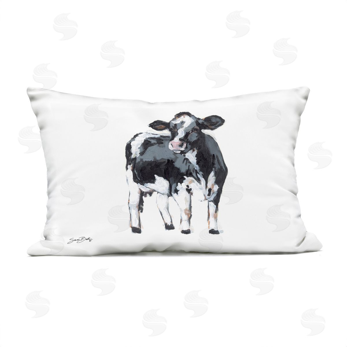 Sara Baker Dairy Cow Gazing Plush Polyester Art Print Pillow