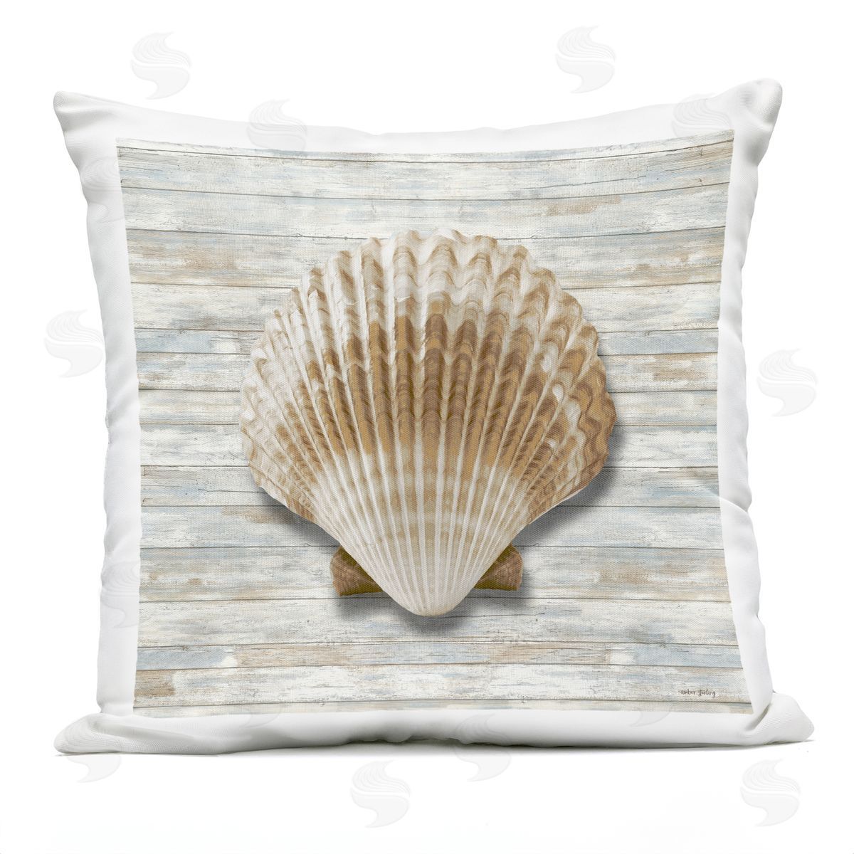 Amber Sterling Clam Shell on Shiplap Plush Polyester Art Print Pillow