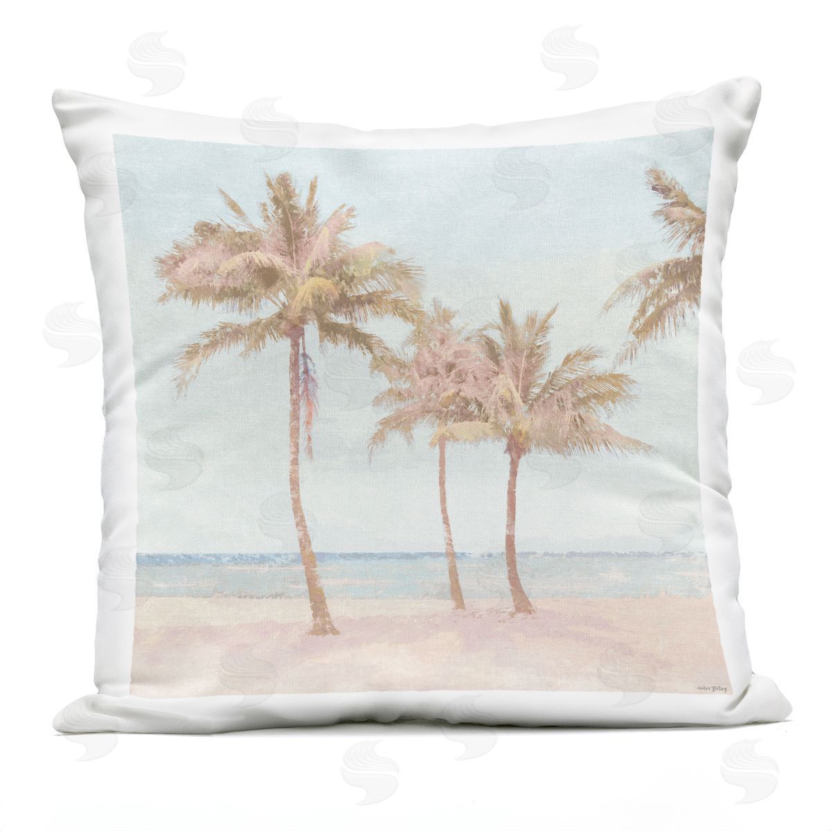 Amber Sterling Faded Palms on Beach Plush Polyester Art Print Pillow