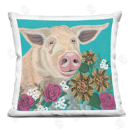 Ashley Justice | Pig Portrait with Purple Flowers