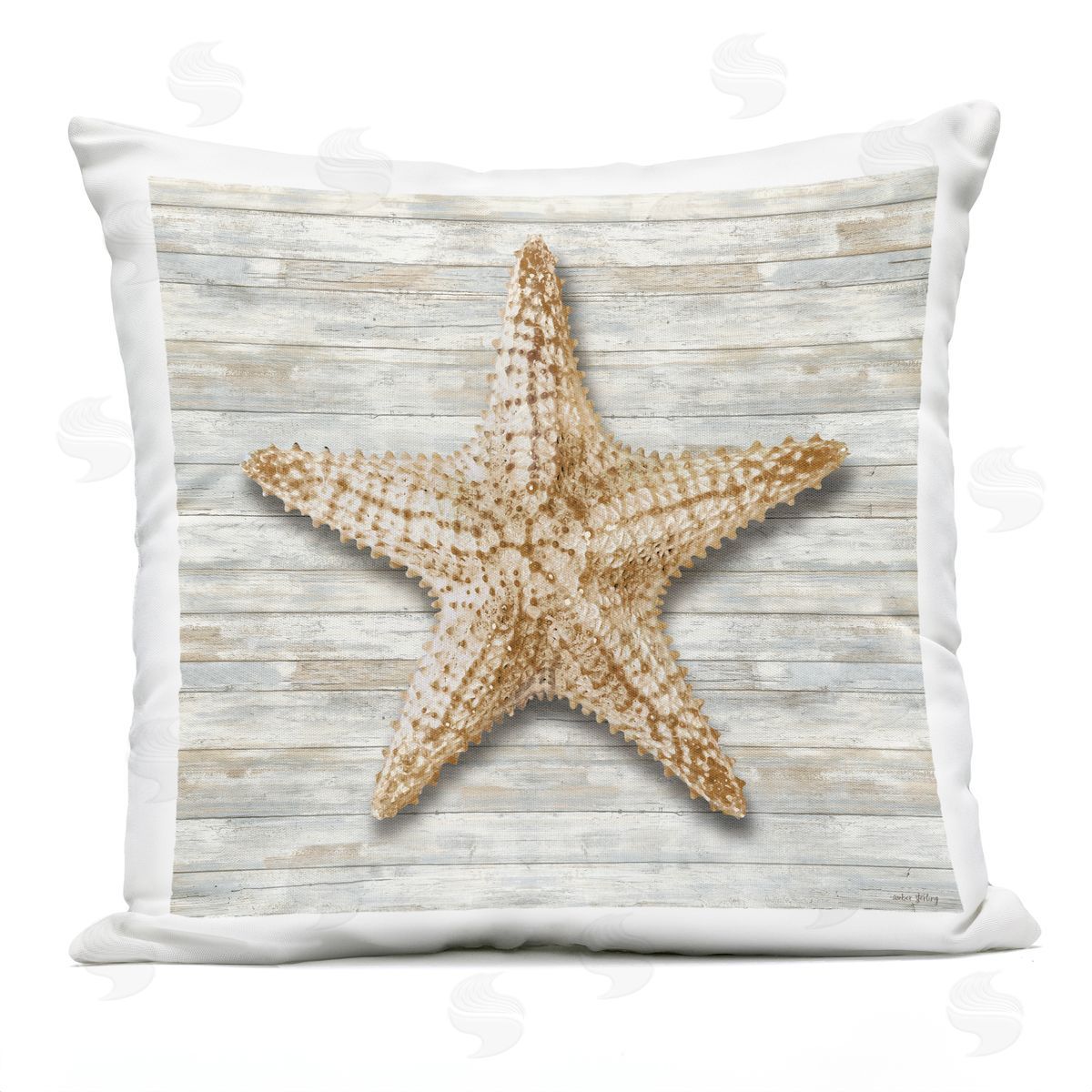 Amber Sterling Starfish On Shiplap Plush Polyester Art Print Pillow