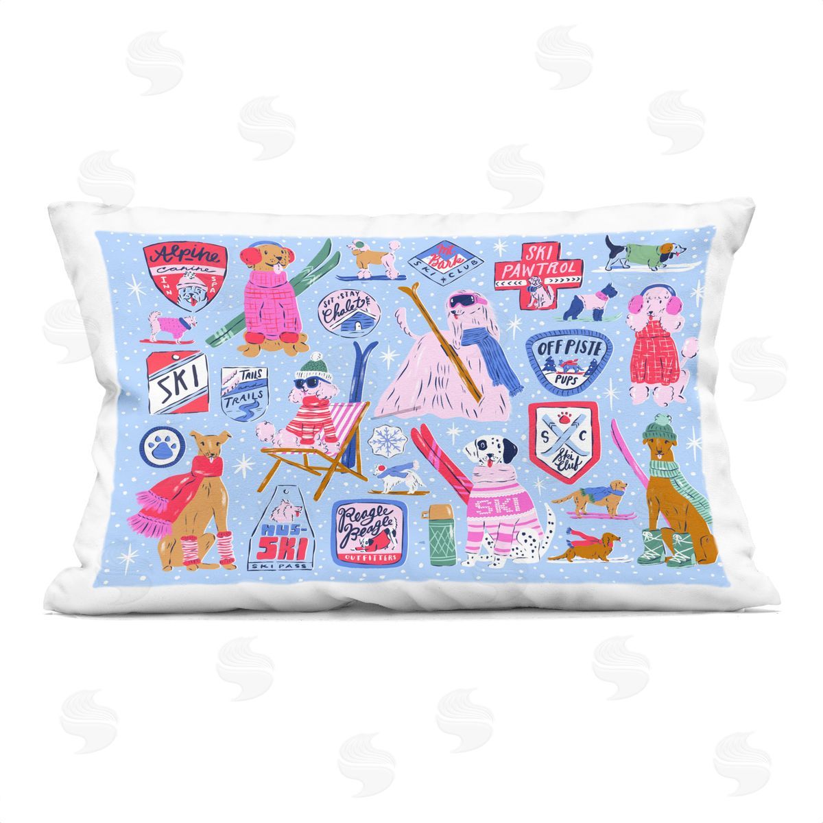 Krissy Mast Ski Dogs Composition Plush Polyester Art Print Pillow