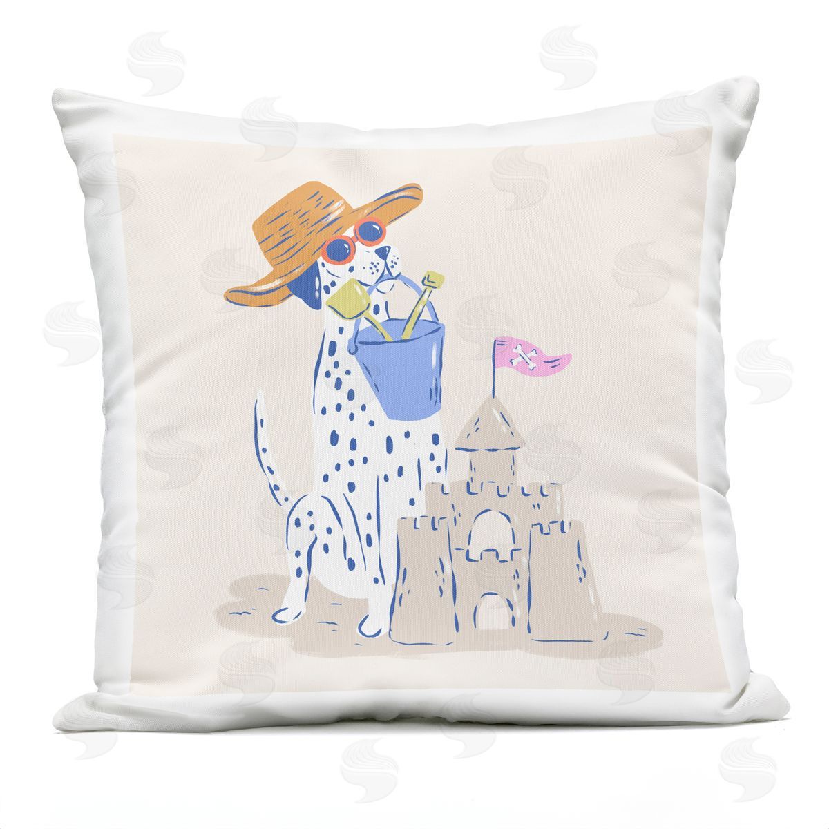 Krissy Mast Summer Sandcastle Dalmatian Plush Polyester Art Print Pillow