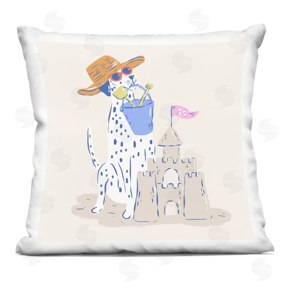 Krissy Mast Summer Sandcastle Dalmatian Plush Polyester Art Print Pillow