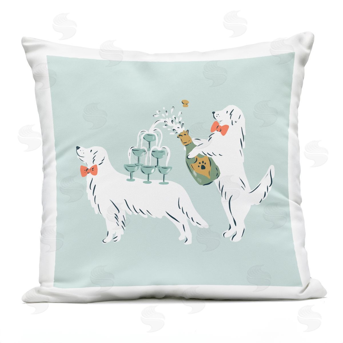 Krissy Mast Popping Champagne Dogs Plush Polyester Art Print Pillow