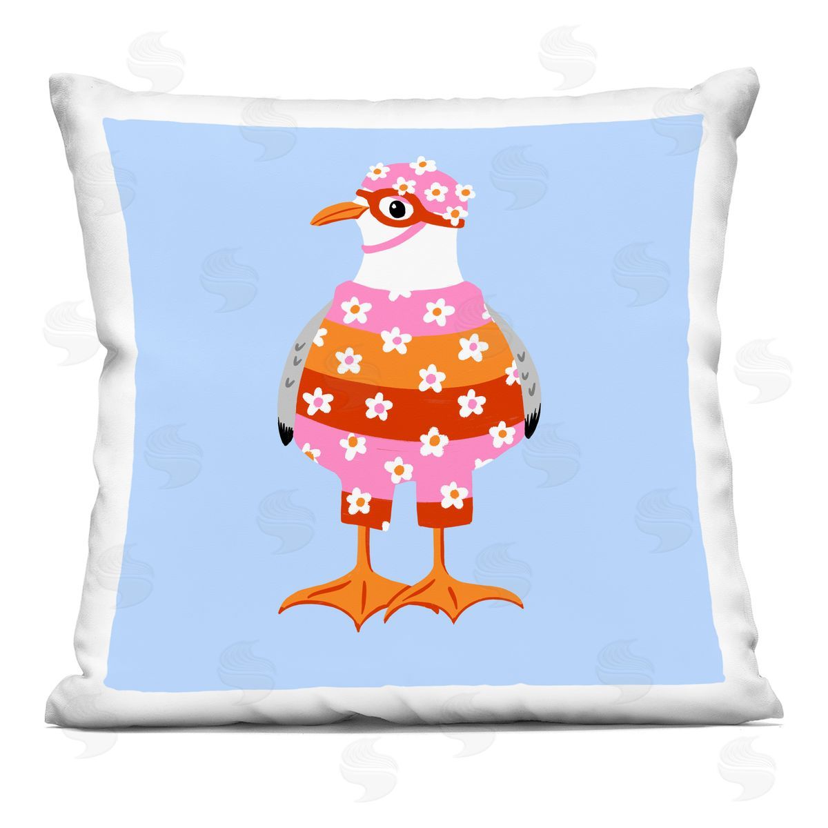 Bex Morley Design Sassy Seagull Wetsuit Plush Polyester Art Print Pillow