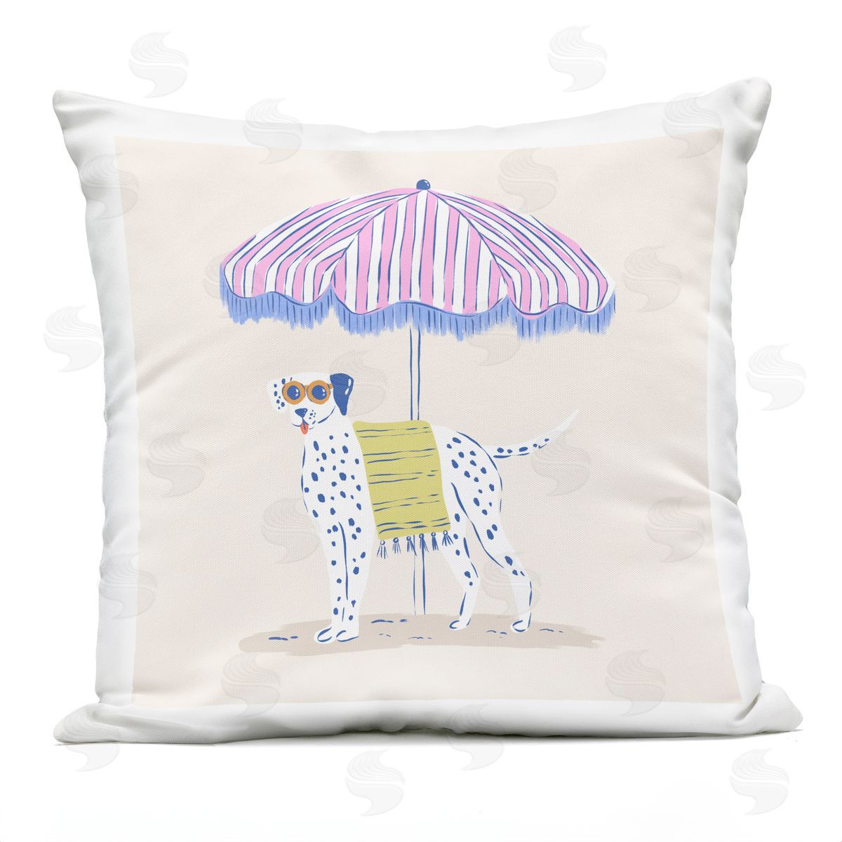 Krissy Mast Pastel Beach Umbrella Dalmatian Plush Polyester Art Print Pillow
