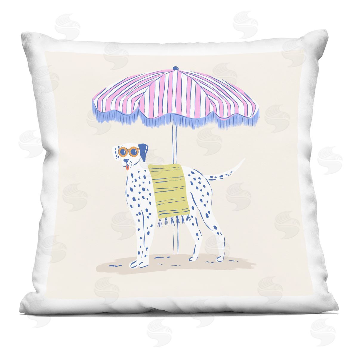 Krissy Mast Pastel Beach Umbrella Dalmatian Plush Polyester Art Print Pillow