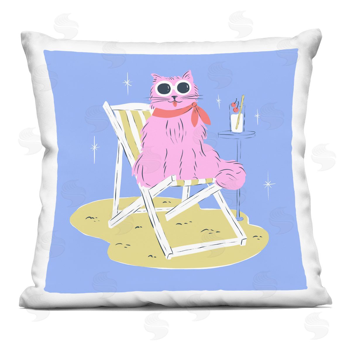 Krissy Mast Summer Beach Chair Cat Plush Polyester Art Print Pillow