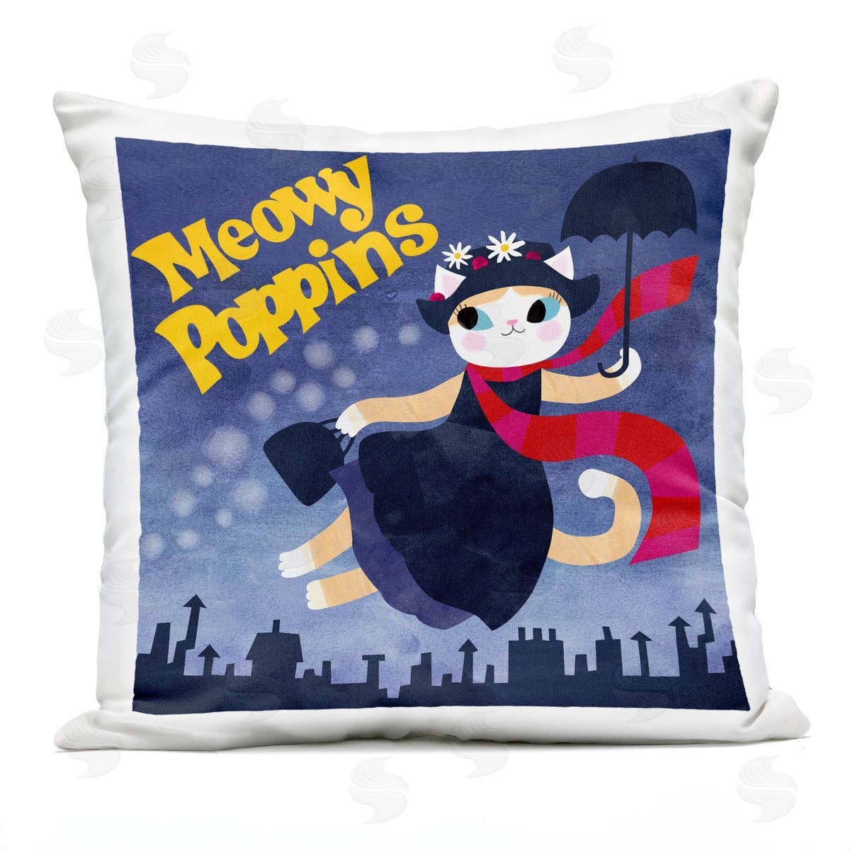 Planet Cat by Angie Rozelaar Meowy Poppins Cat Parody Plush Polyester Art Print Pillow