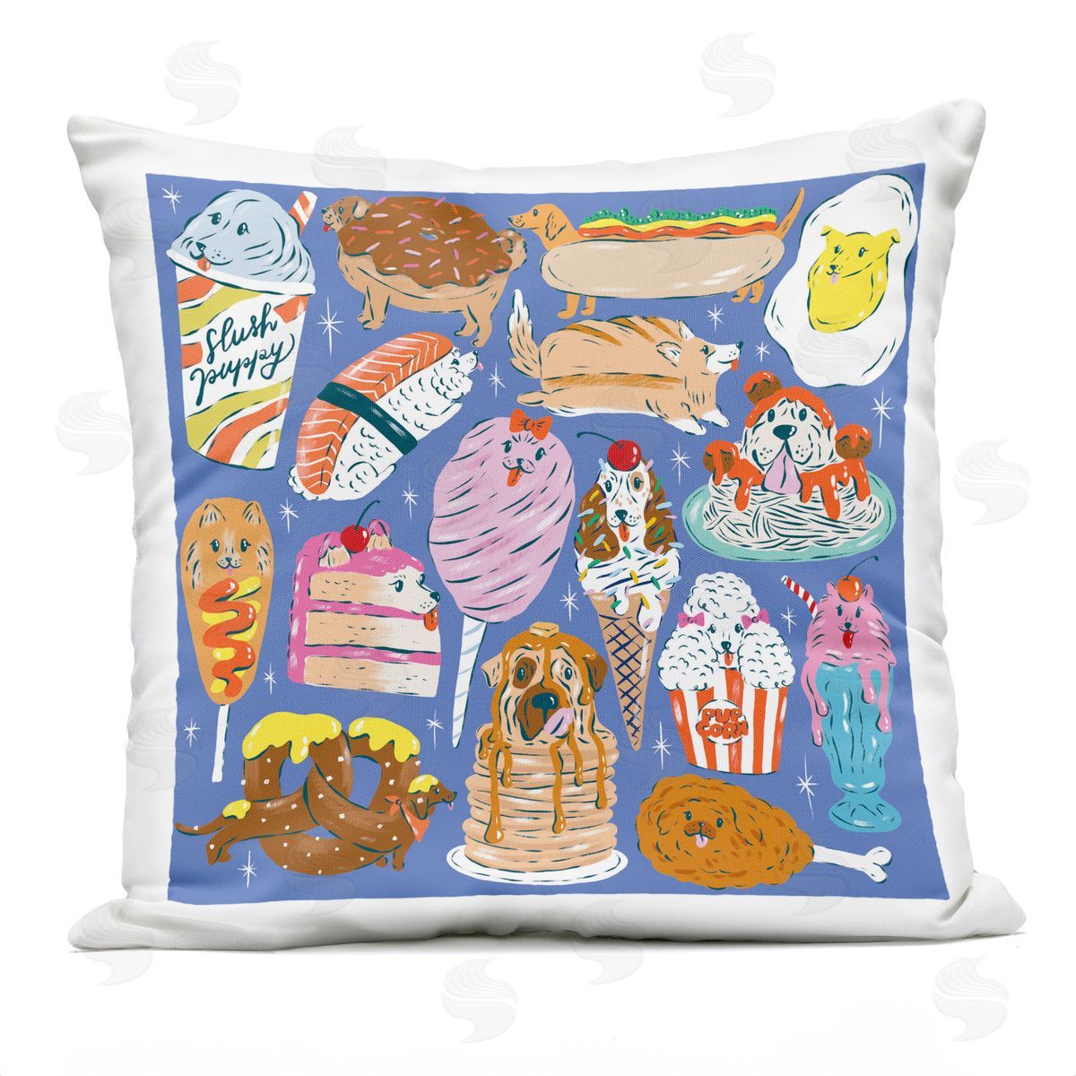 Krissy Mast Dog Foods Puzzle Illustration Plush Polyester Art Print Pillow