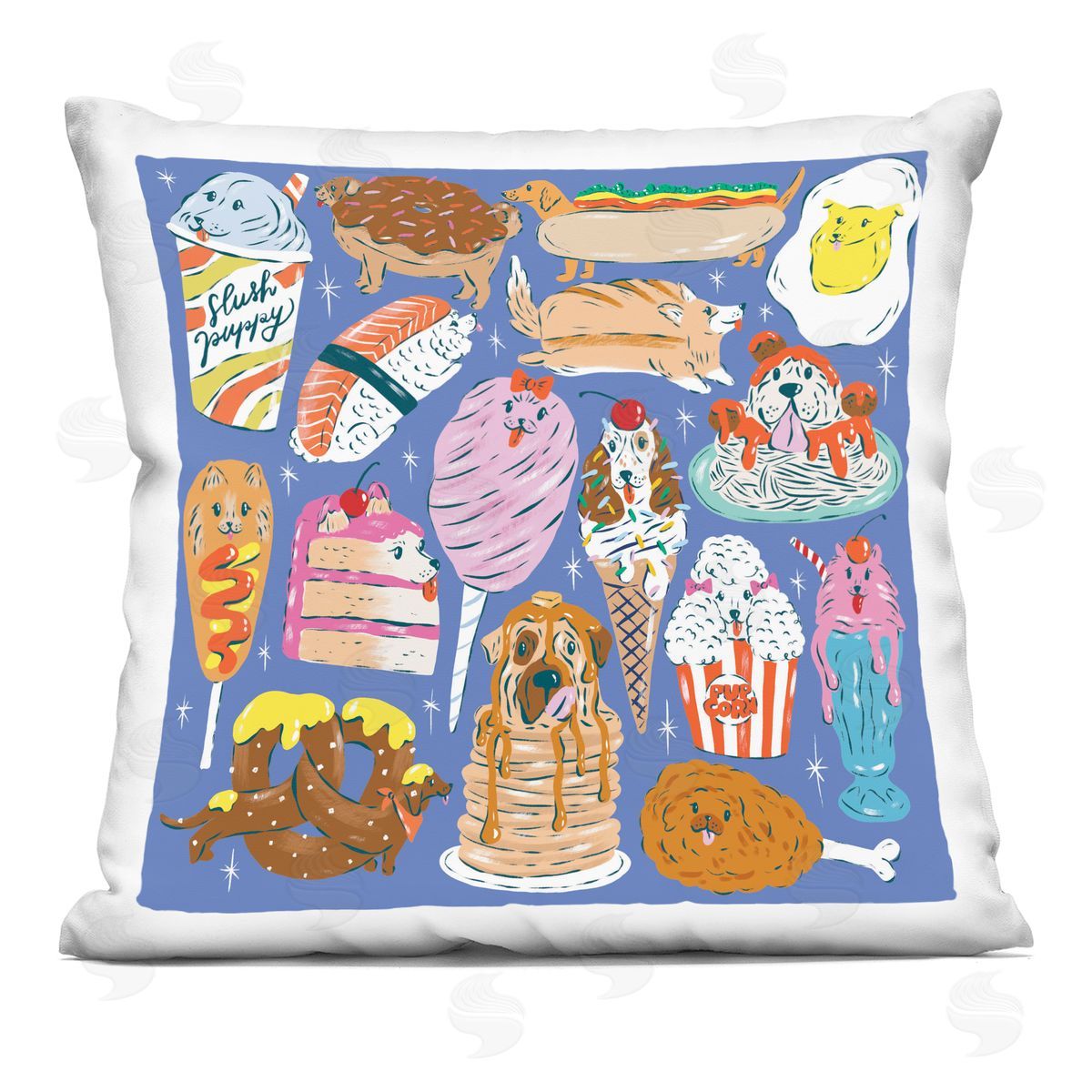 Krissy Mast Dog Foods Puzzle Illustration Plush Polyester Art Print Pillow