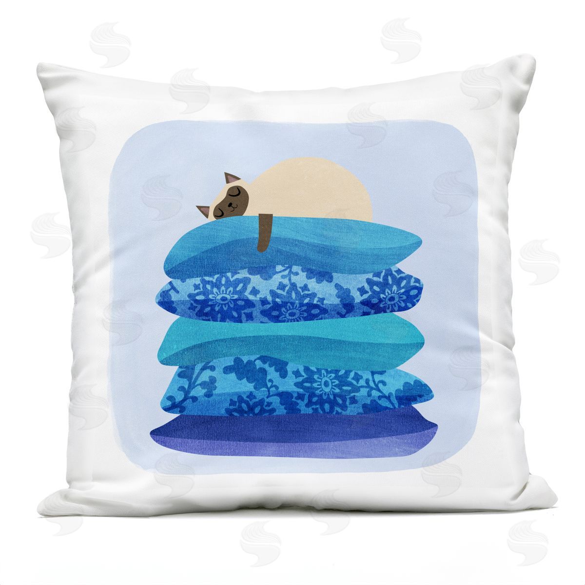 Planet Cat by Angie Rozelaar Cozy Sleeping Siamese Cat Plush Polyester Art Print Pillow