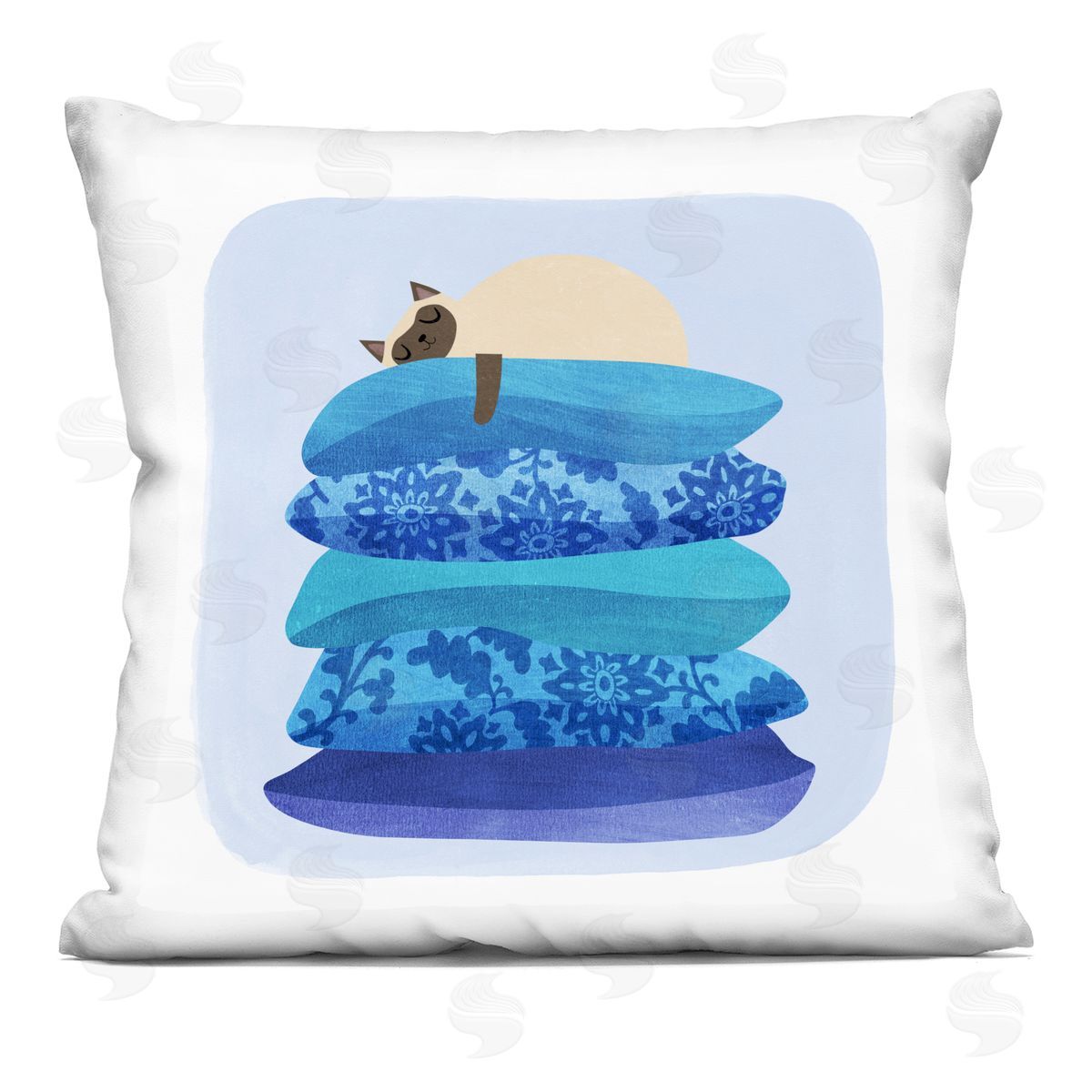 Planet Cat by Angie Rozelaar Cozy Sleeping Siamese Cat Plush Polyester Art Print Pillow
