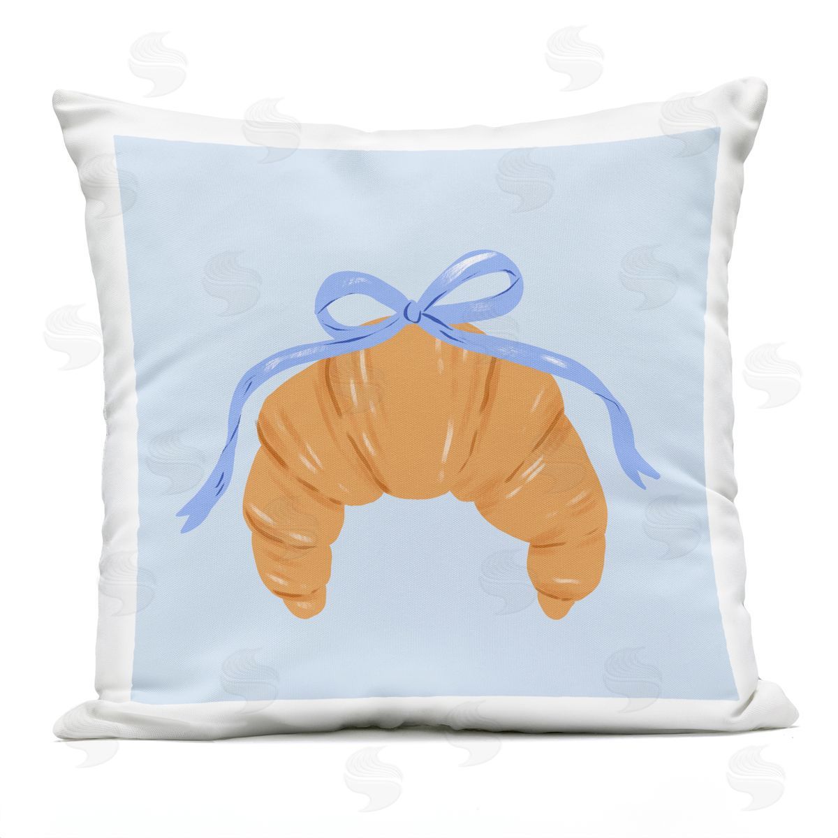 Krissy Mast Blue Bow Croissant Plush Polyester Art Print Pillow
