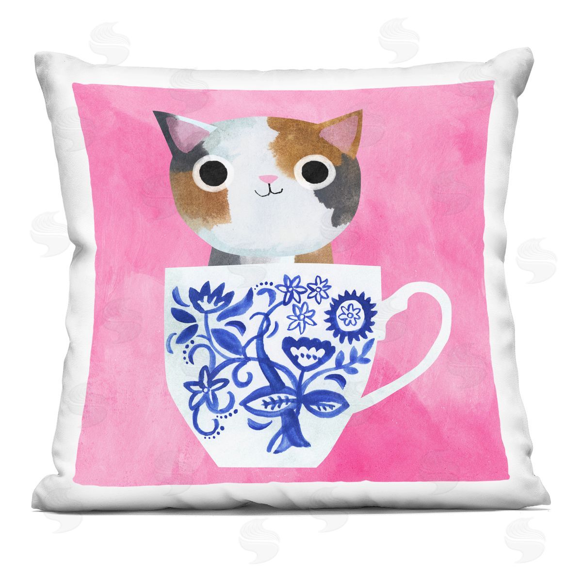 Planet Cat by Angie Rozelaar Whimsical Teacup Kitten Plush Polyester Art Print Pillow