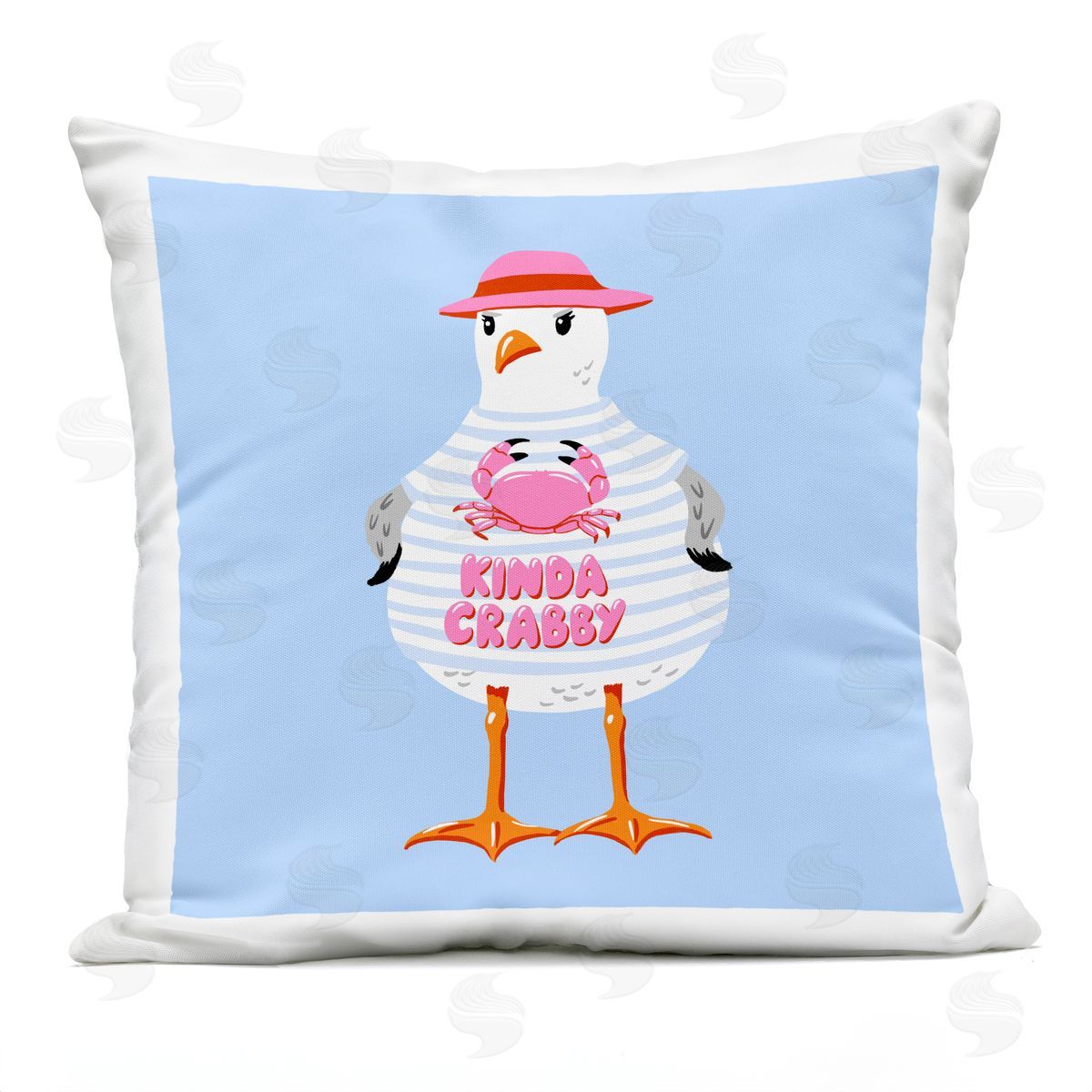 Bex Morley Design Sassy Seagull Kinda Crabby Plush Polyester Art Print Pillow