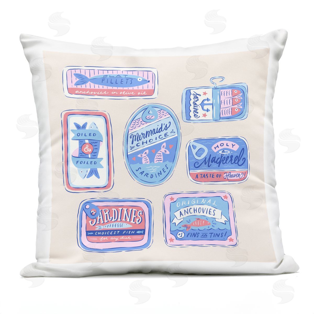 Krissy Mast Various Canned Fish Seafood Plush Polyester Art Print Pillow