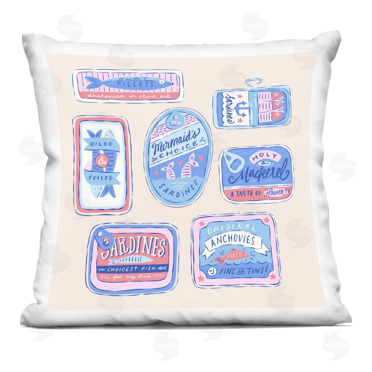 Krissy Mast Various Canned Fish Seafood Plush Polyester Art Print Pillow