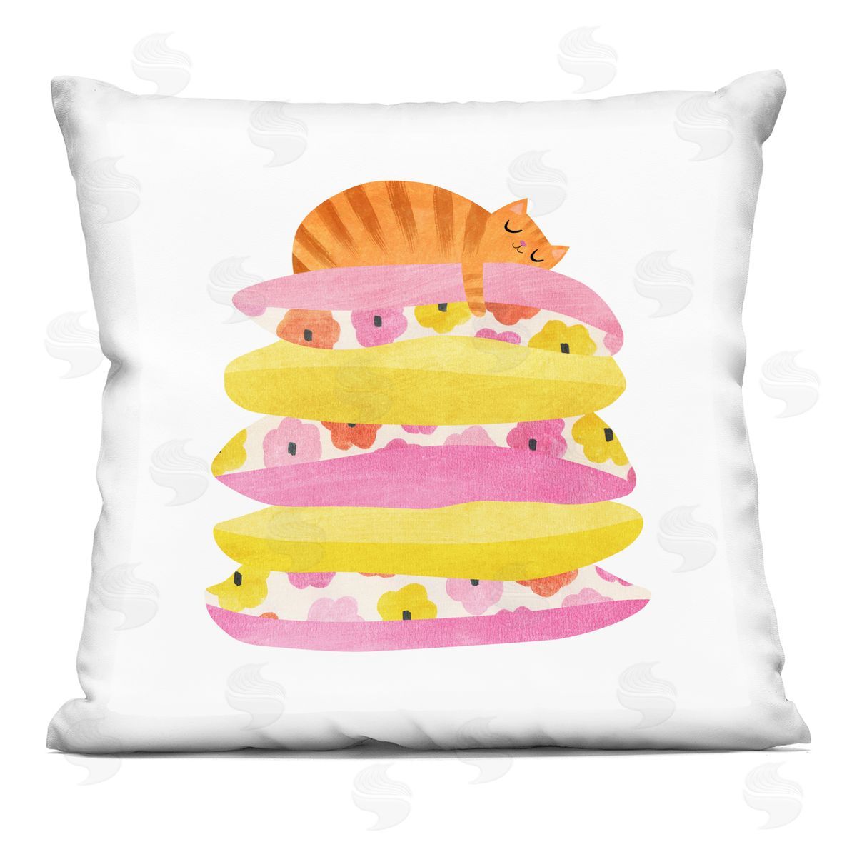 Planet Cat by Angie Rozelaar Sleepy Cozy Orange Cat Plush Polyester Art Print Pillow
