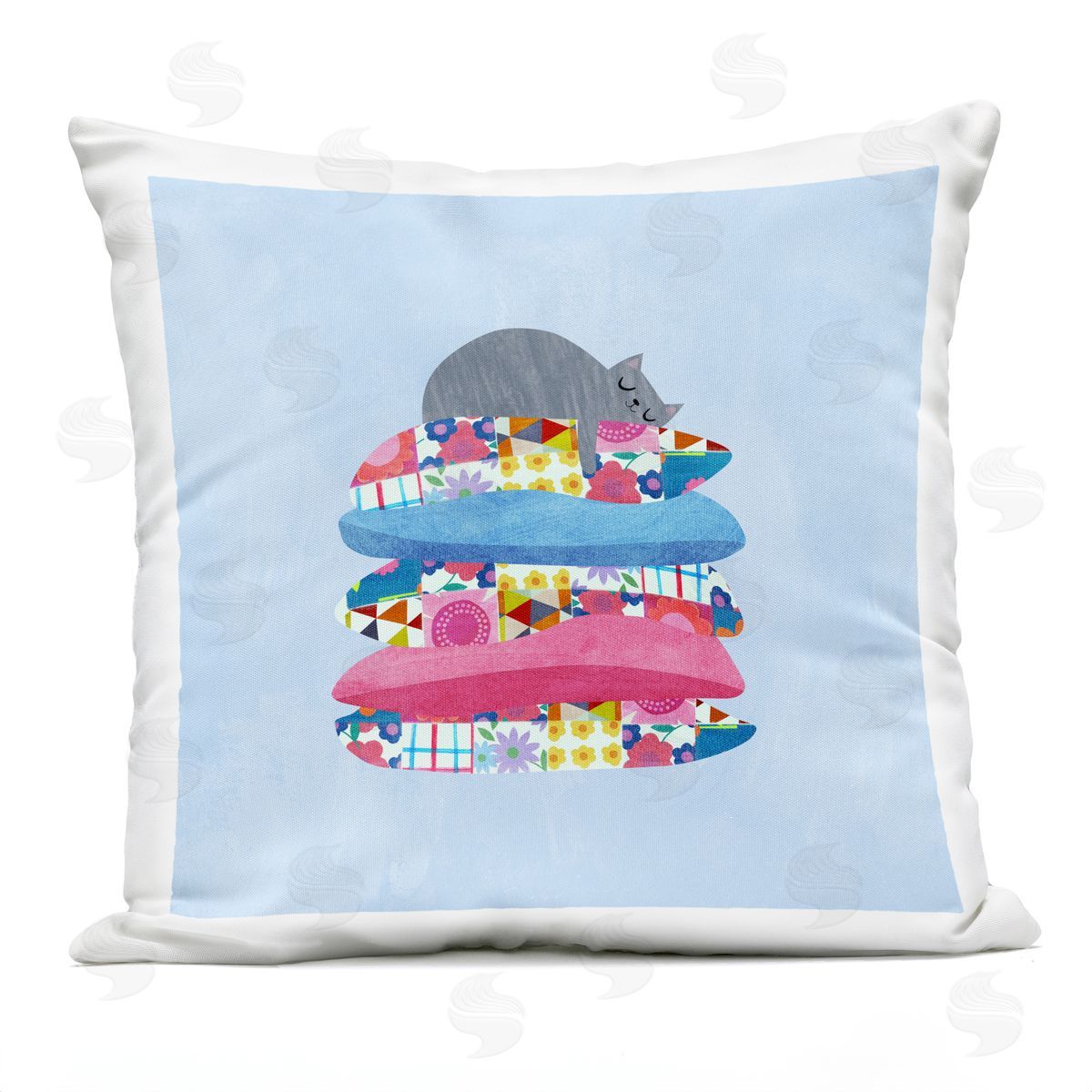 Planet Cat by Angie Rozelaar Cozy Sleeping Cat on Pillows Plush Polyester Art Print Pillow