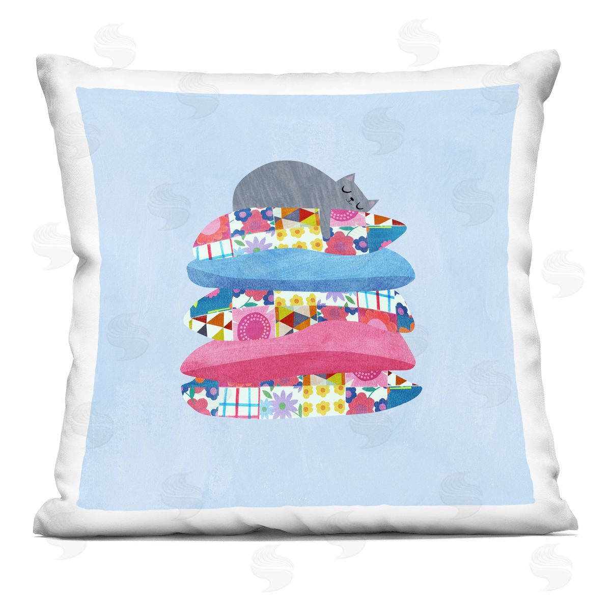 Planet Cat by Angie Rozelaar Cozy Sleeping Cat on Pillows Plush Polyester Art Print Pillow