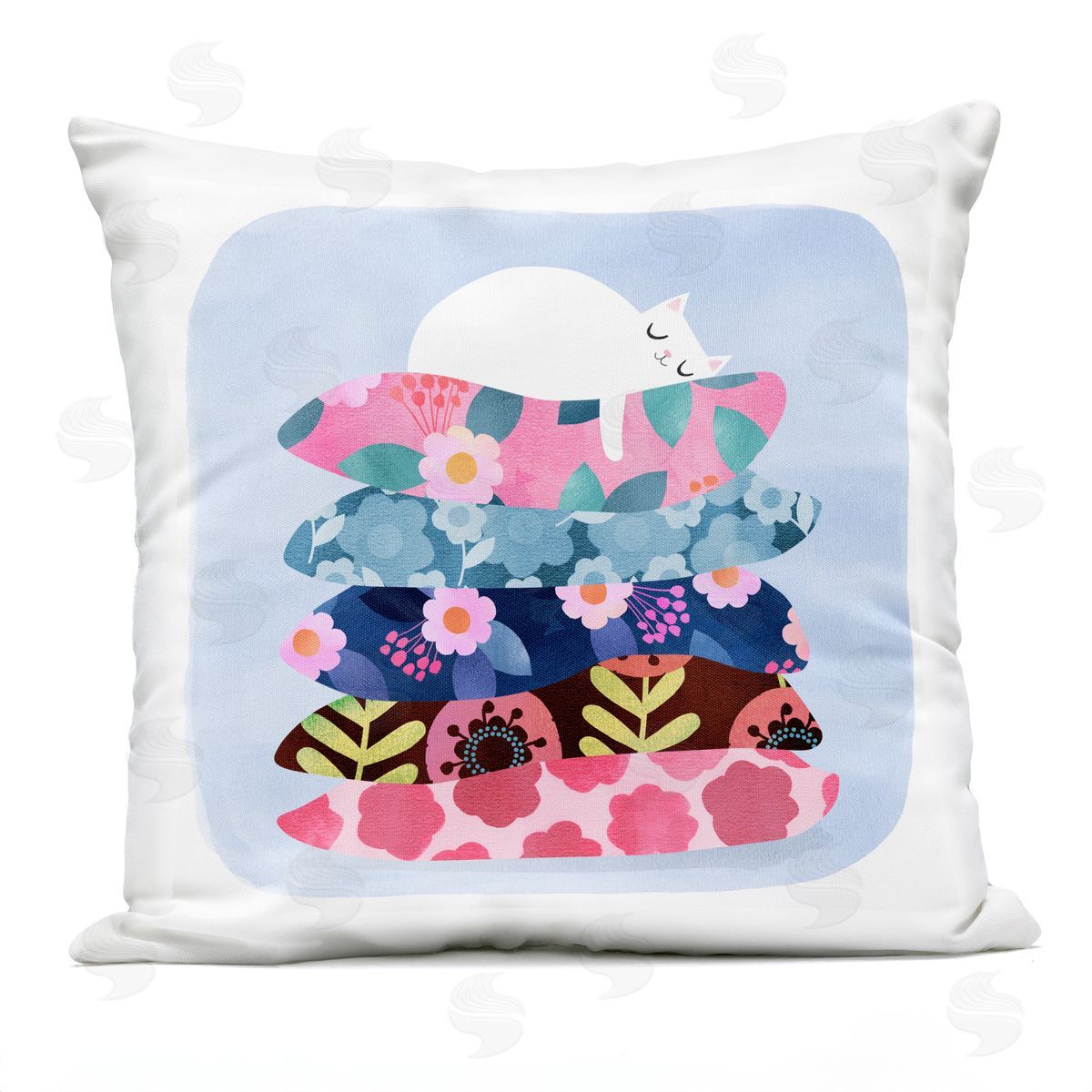 Planet Cat by Angie Rozelaar Sleepy Cat on Patterned Pillows Plush Polyester Art Print Pillow