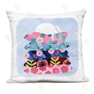 Planet Cat by Angie Rozelaar | Sleepy Cat on Patterned Pillows