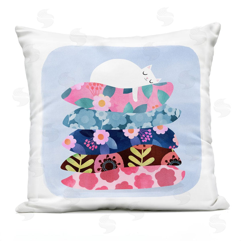 Planet Cat by Angie Rozelaar | Sleepy Cat on Patterned Pillows