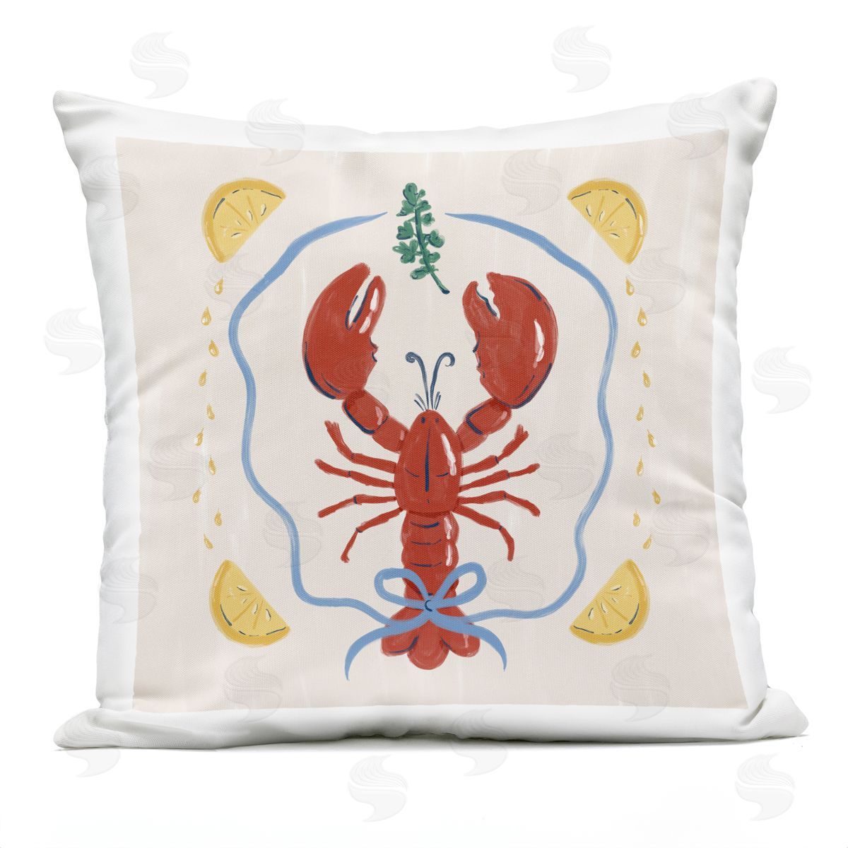 Krissy Mast Lobster & Ribbon Illustration Plush Polyester Art Print Pillow