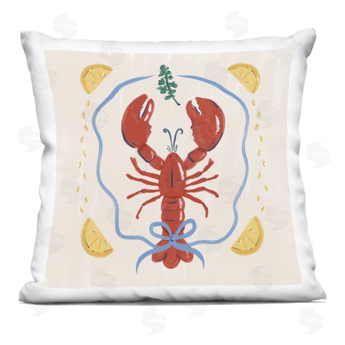 Krissy Mast Lobster & Ribbon Illustration Plush Polyester Art Print Pillow