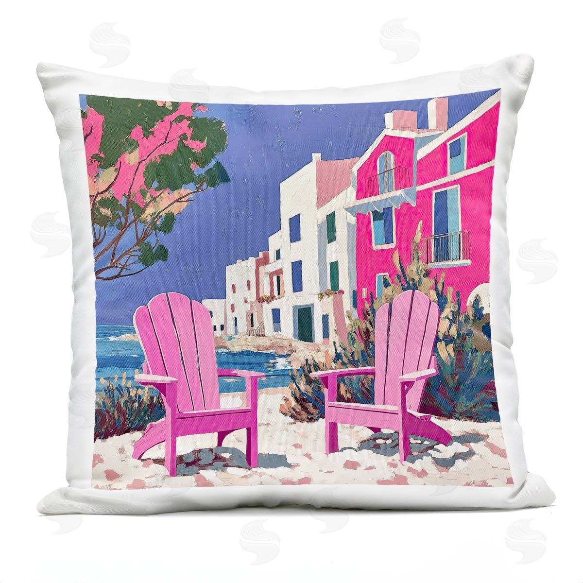 Annabelle Hall Beach Chair Meetup in Pink Plush Polyester Art Print Pillow