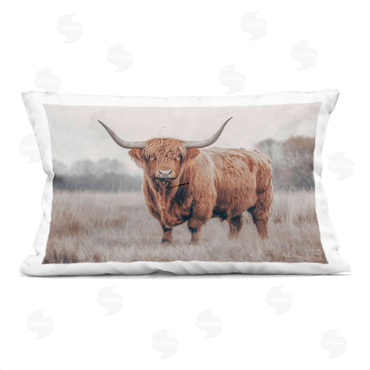 Nathan Larson Center Of Attention Cattle Plush Polyester Art Print Pillow