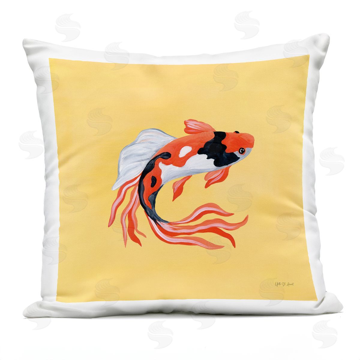 Yvette St. Amant Colorful Koi on Yellow Plush Polyester Art Print Pillow