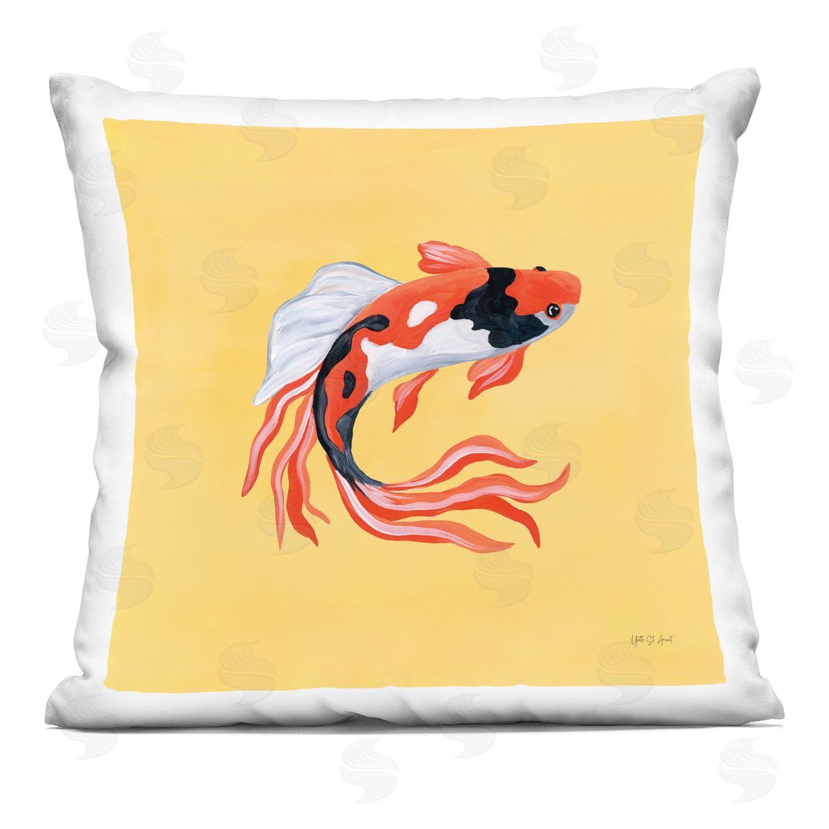 Yvette St. Amant Colorful Koi on Yellow Plush Polyester Art Print Pillow