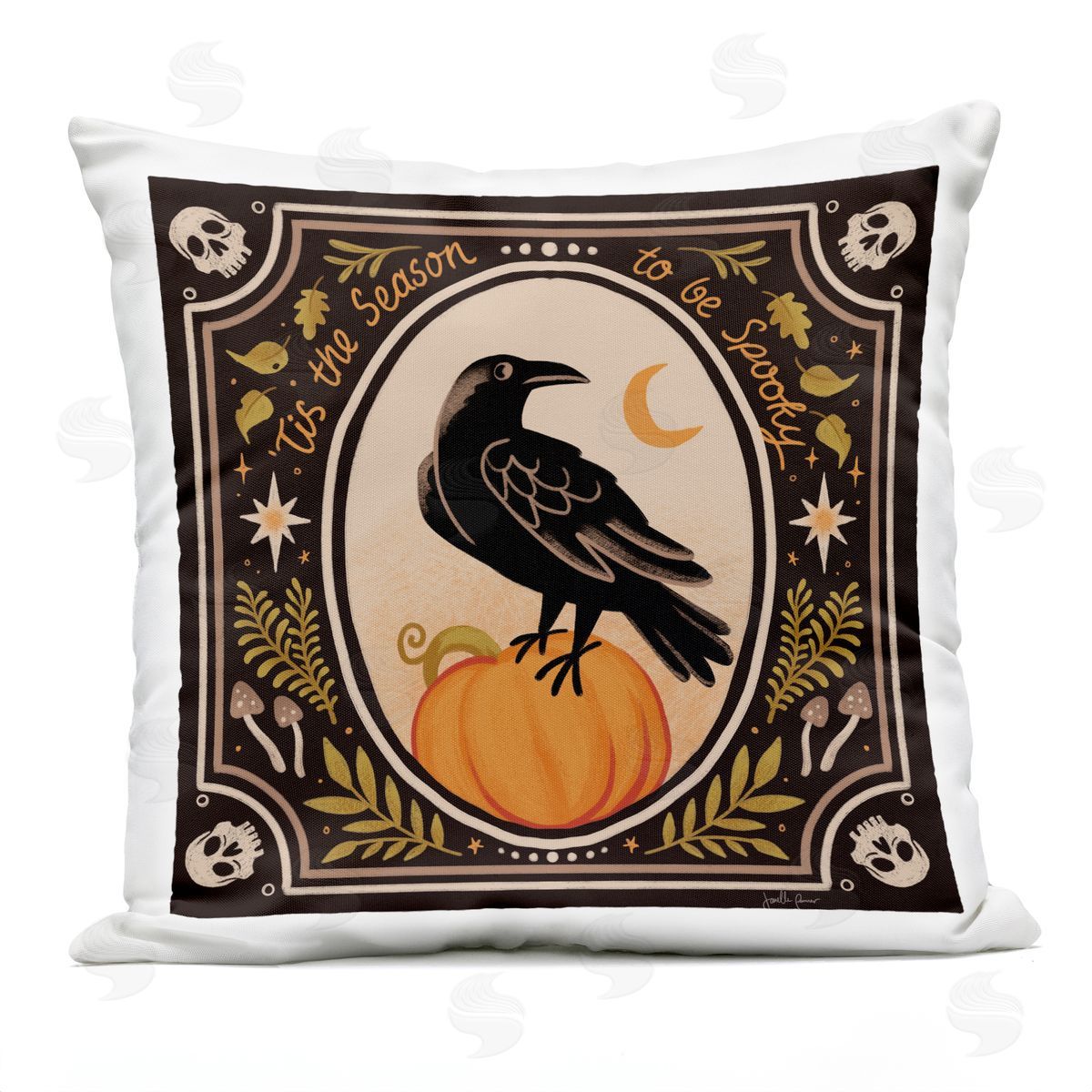 Janelle Penner Spooky Season Black Crow Plush Polyester Art Print Pillow