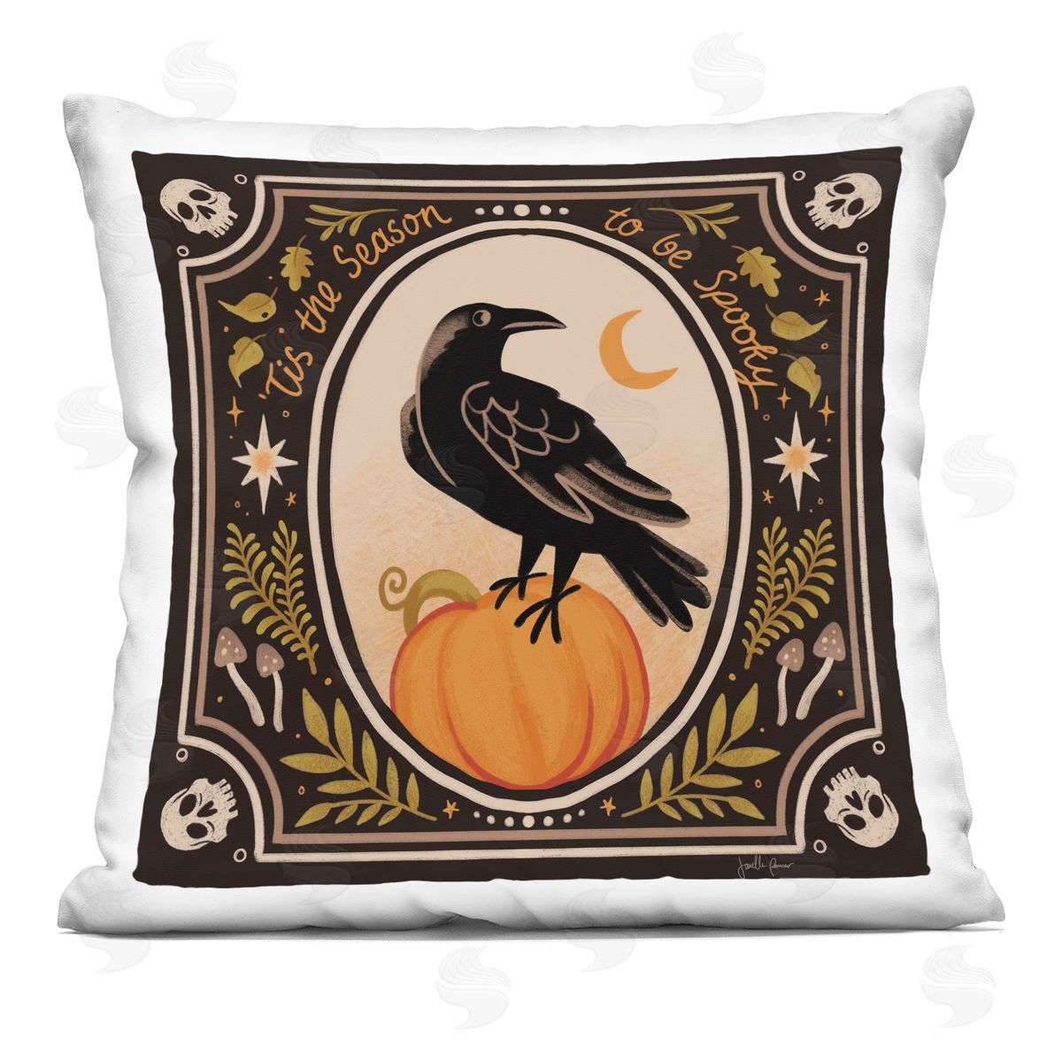 Janelle Penner Spooky Season Black Crow Plush Polyester Art Print Pillow