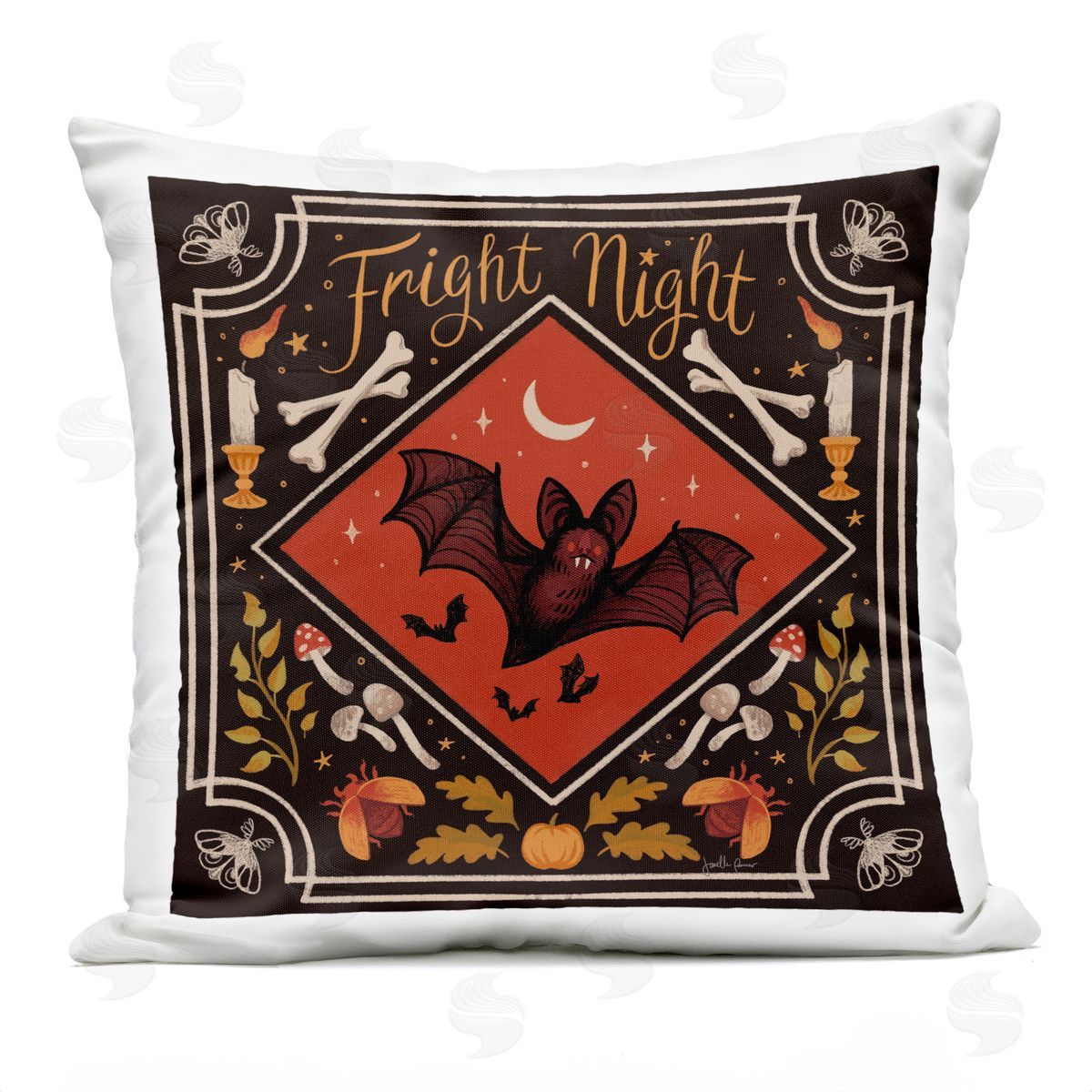 Janelle Penner Fright Night Bat & Botanicals Plush Polyester Art Print Pillow