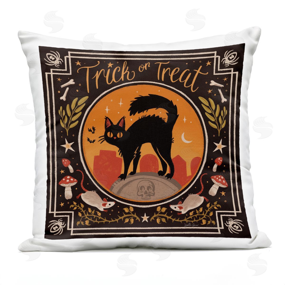 Janelle Penner Trick Or Treat Cat & Rats Plush Polyester Art Print Pillow