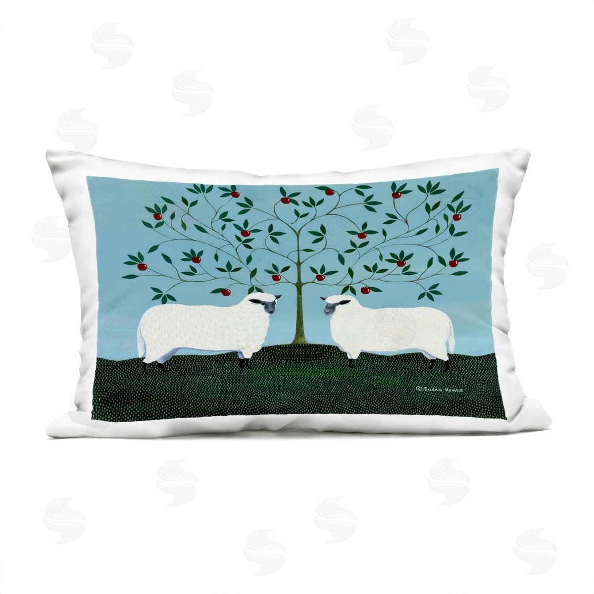 Susan Henke Symmetrical Orchard Sheep Plush Polyester Art Print Pillow