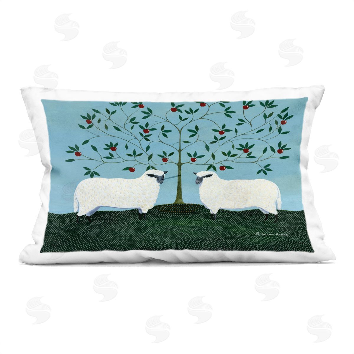 Susan Henke Symmetrical Orchard Sheep Plush Polyester Art Print Pillow