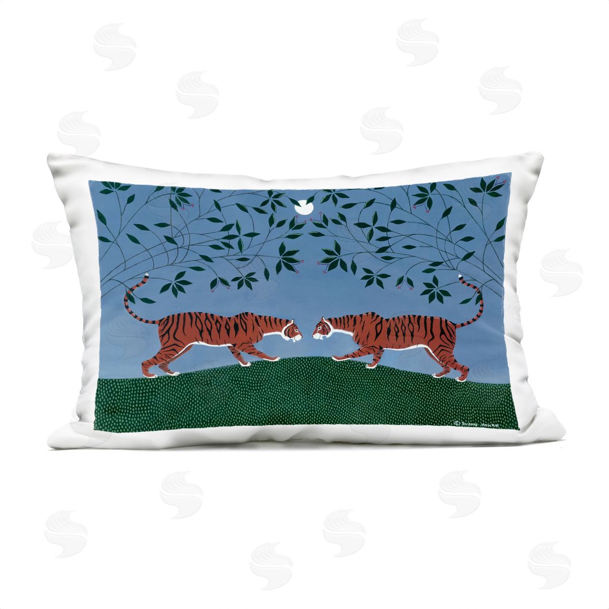 Susan Henke Twilight Tigers Symmetry Plush Polyester Art Print Pillow
